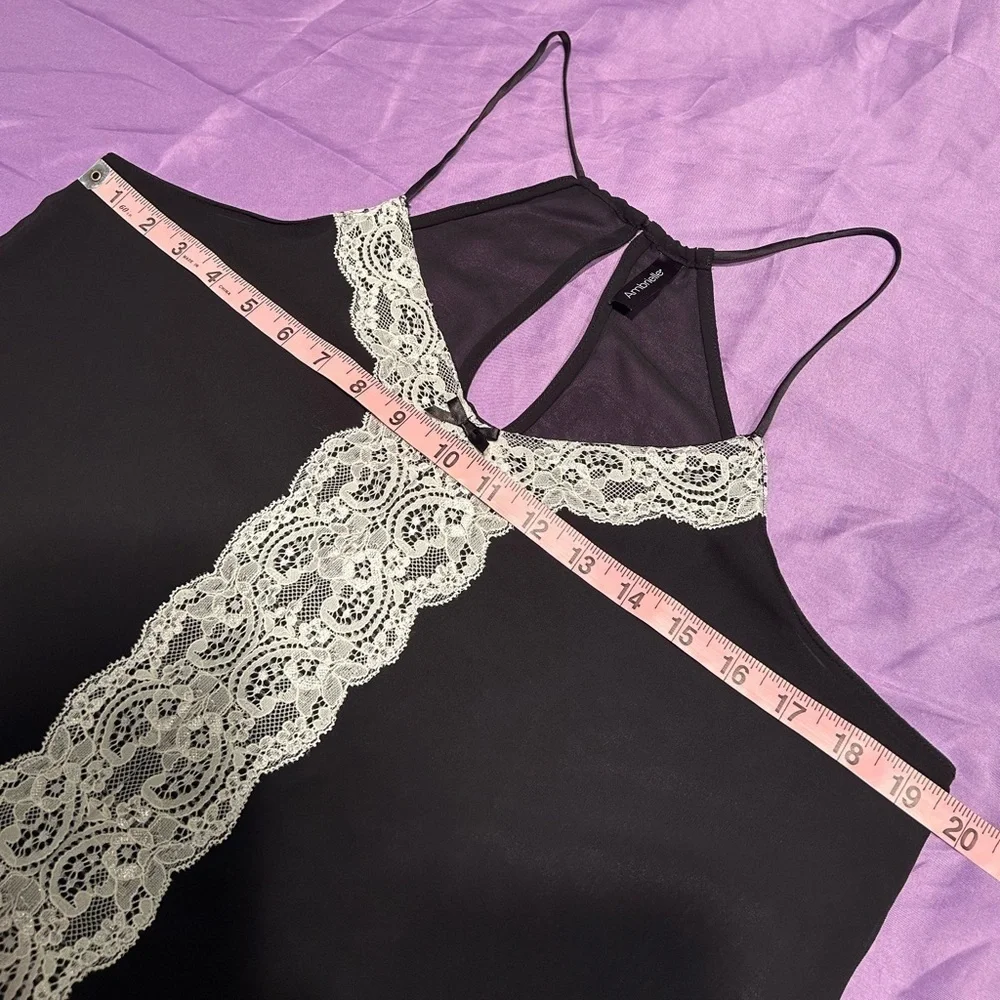Ambrielle Sheer Black with Lace and Bow Slip Dress